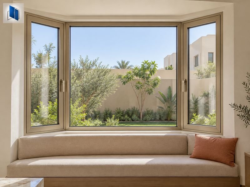 Champagne aluminium windows around a bay seat